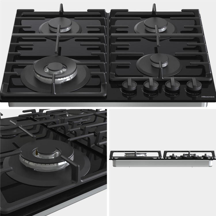 Hisense 60cm 4 Burner Gas on Glass Hob - Black