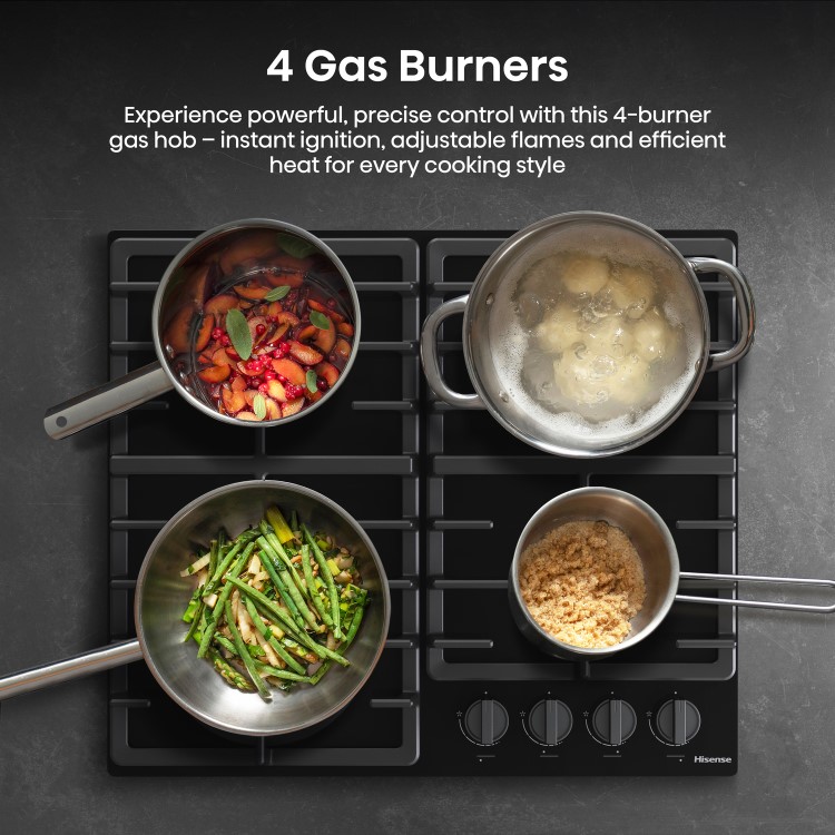 Hisense 60cm 4 Burner Gas on Glass Hob - Black