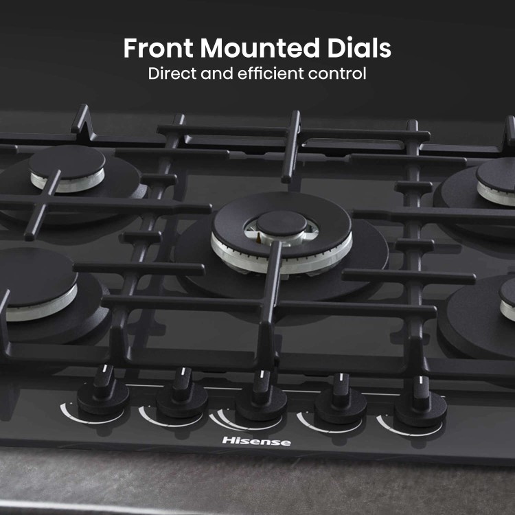 Hisense 75cm Gas on Glass 5 Burner Gas Hob - Black