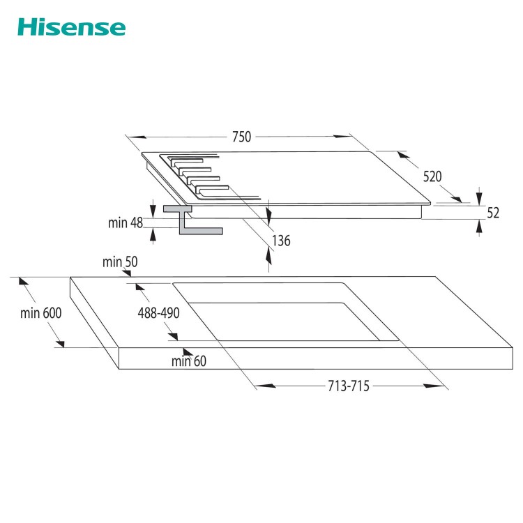 Hisense 75cm Gas on Glass 5 Burner Gas Hob - Black