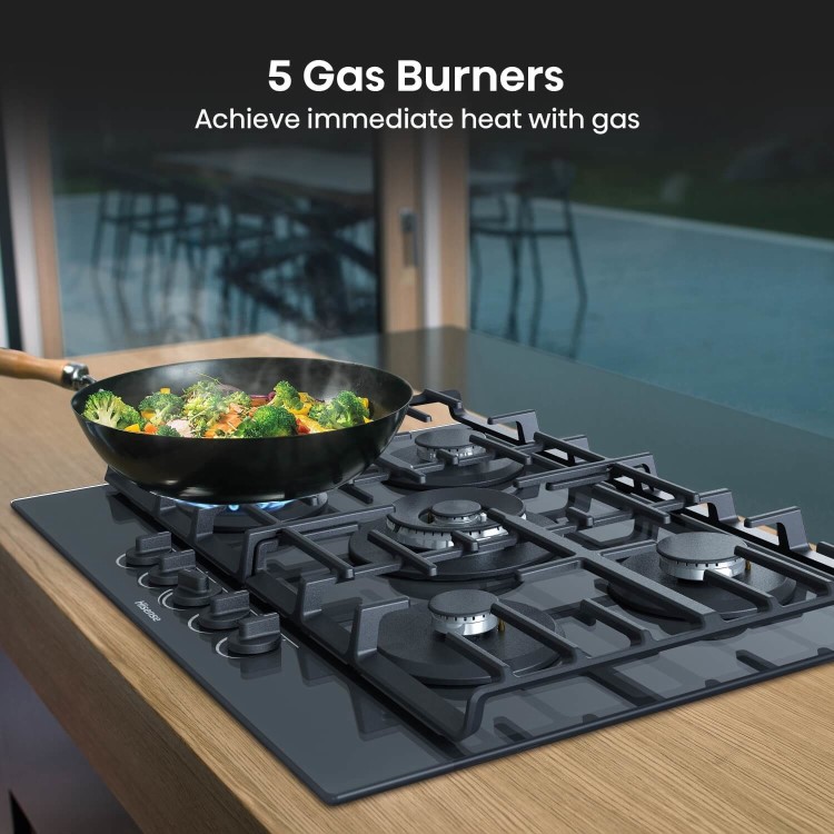 Hisense 75cm Gas on Glass 5 Burner Gas Hob - Black