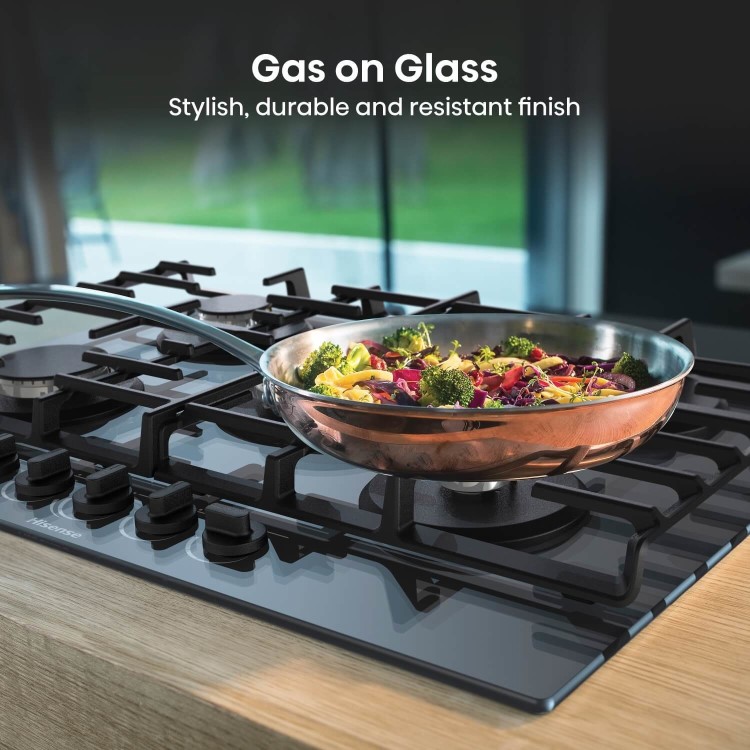 Hisense 75cm Gas on Glass 5 Burner Gas Hob - Black