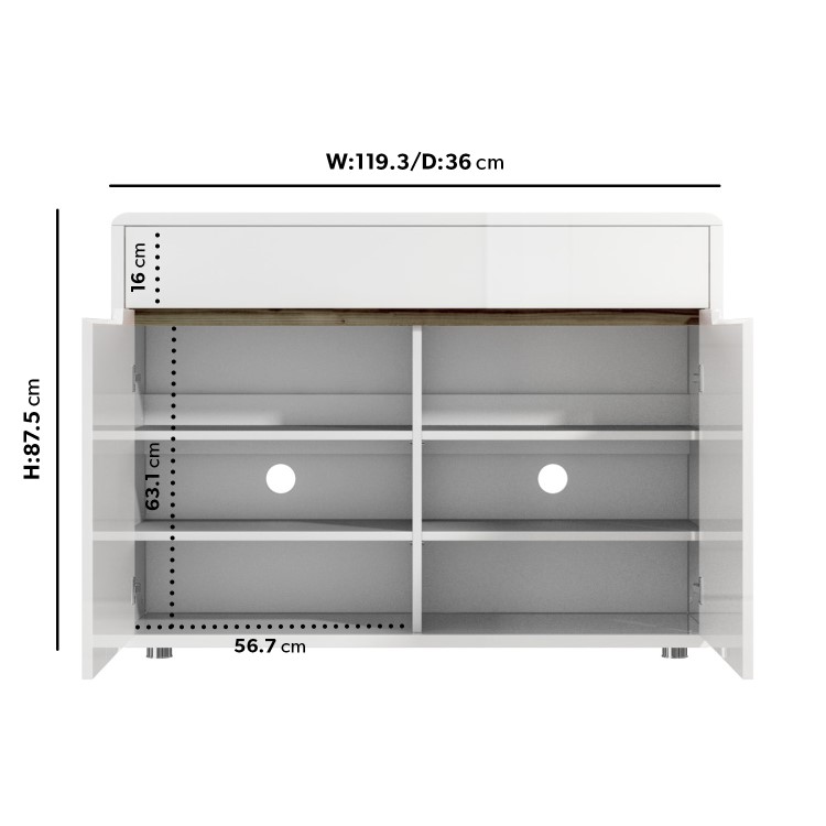 Slim White Gloss Shoe Cabinet with Walnut Detail - 18 Pairs - Gia