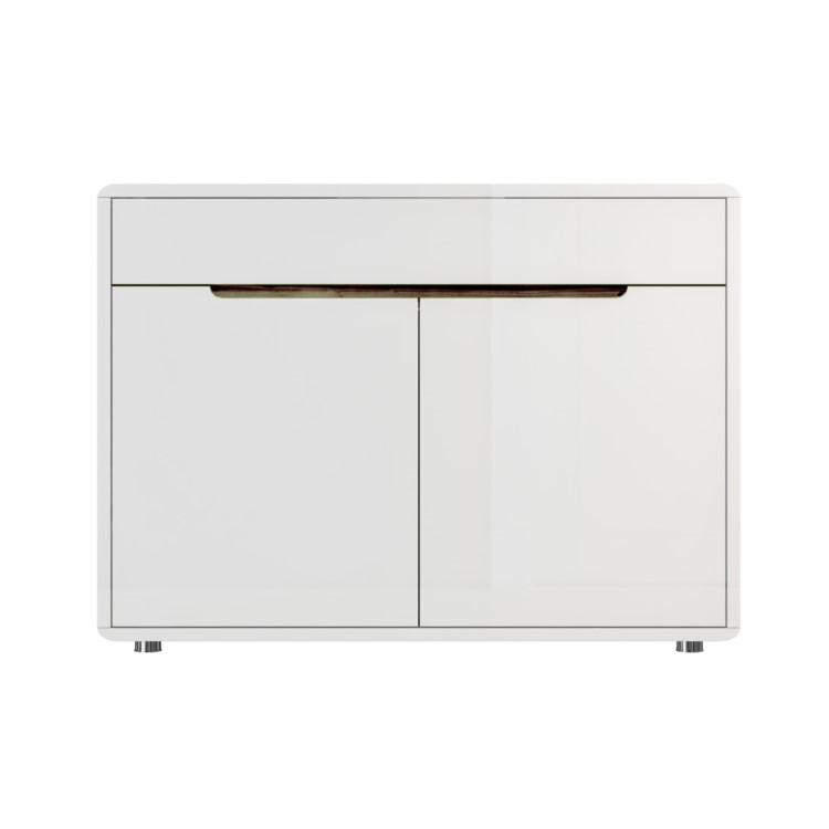 Slim White Gloss Shoe Cabinet with Walnut Detail - 18 Pairs - Gia