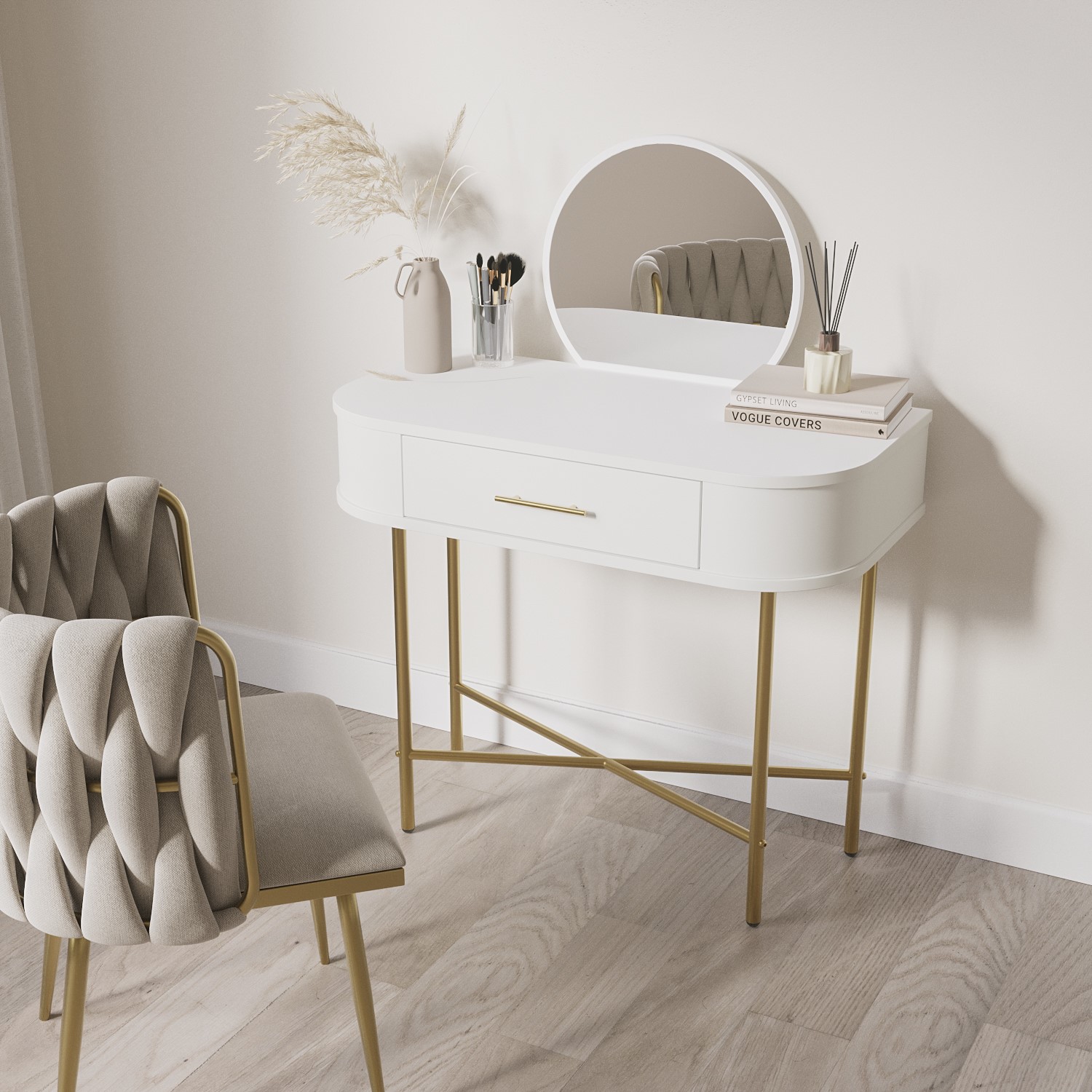 Small White And Gold Dressing Table With Mirror and Drawer - Gigi - Page 1 - - BuyItDirect.ie Small White And Gold Dressing Table With Mirror and Drawer - Gigi - Page 1 - - BuyItDirect.ie