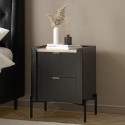 GII001 Wide Black Marble-Effect Top 2-Drawer Oak Bedside Table - Gio