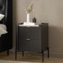 Wide Black Marble-Effect Top 2-Drawer Oak Bedside Table - Gio