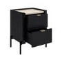 Wide Black Marble-Effect Top 2-Drawer Oak Bedside Table - Gio