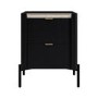 Wide Black Marble-Effect Top 2-Drawer Oak Bedside Table - Gio