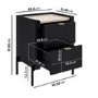 Wide Black Marble-Effect Top 2-Drawer Oak Bedside Table - Gio