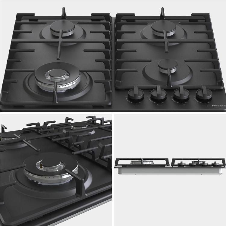 Hisense 60cm 4 Burner Gas Hob - Black