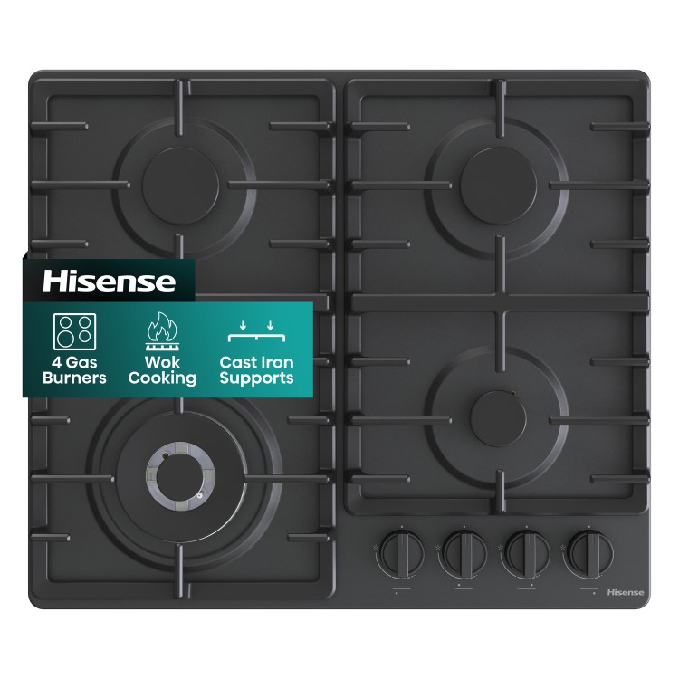 Hisense 60cm 4 Burner Gas Hob - Black