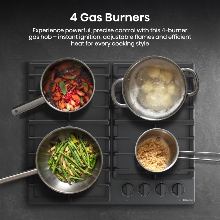 Hisense 60cm 4 Burner Gas Hob - Black