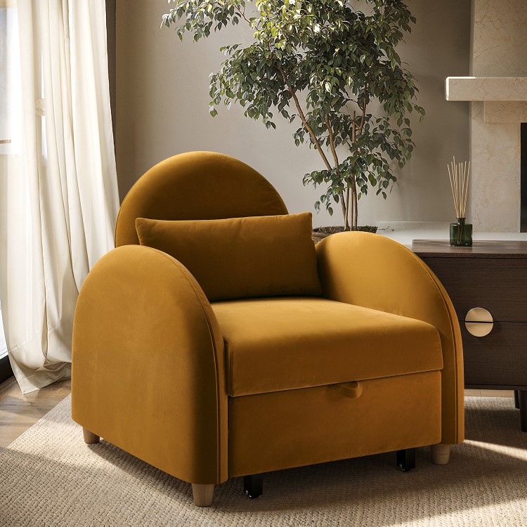 Caramel Velvet Armchair Bed - Gene