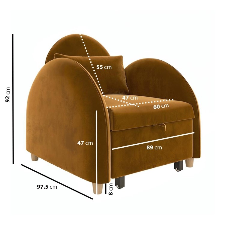 Caramel Velvet Armchair Bed - Gene
