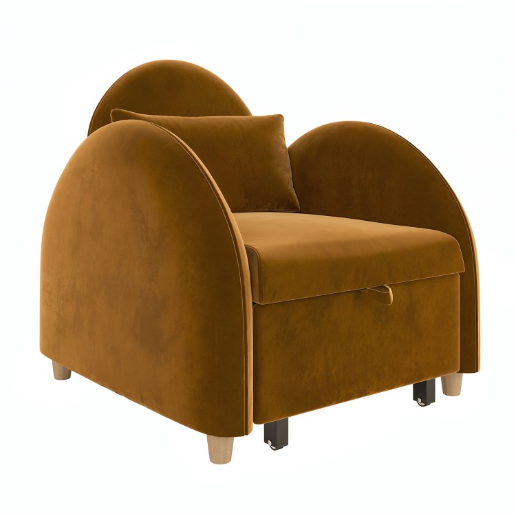Caramel Velvet Armchair Bed - Gene