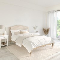 French Beige Linen Double Bed Frame - Genevieve