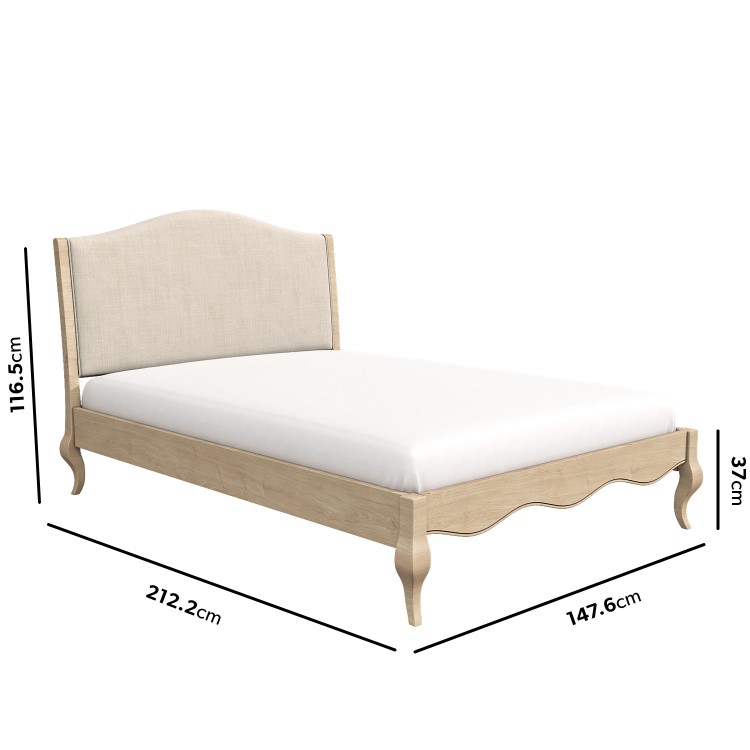 French Beige Linen Double Bed Frame - Genevieve
