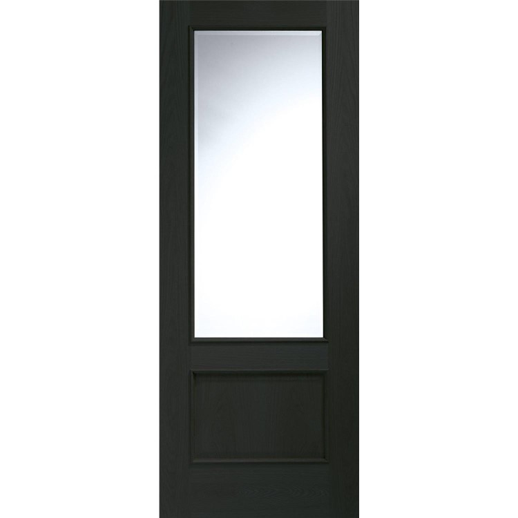 Internal Oak Andria with Clear Bevelled Glass and Raised Mouldings - Unfinished, 1981 x 686 x 35 mm