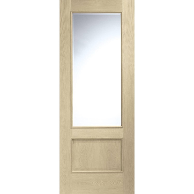 Internal Oak Andria with Clear Bevelled Glass and Raised Mouldings - Unfinished, 1981 x 838 x 35 mm