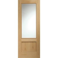 Internal Oak Andria with Clear Bevelled Glass and Raised Mouldings - Unfinished, 1981 x 838 x 35 mm