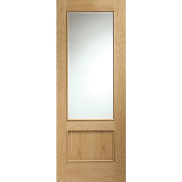 Internal Oak Andria with Clear Bevelled Glass and Raised Mouldings - Unfinished, 1981 x 838 x 35 mm