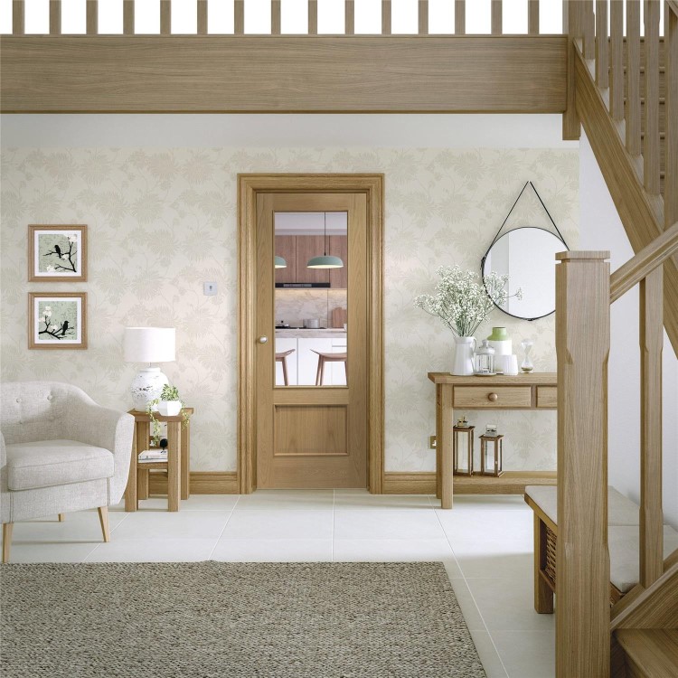 Internal Oak Half-Glazed Door with Clear Bevelled Glass - Unfinished - 2040 x 926 x 40mm - Andria - XL Joinery