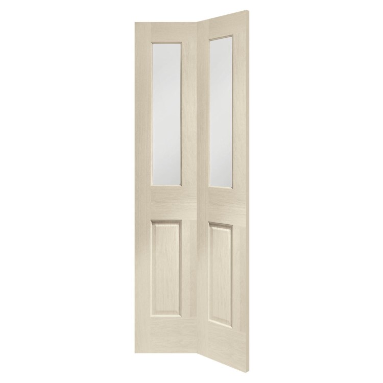 Internal Oak Glazed Victorian 4-Panel Bi-Fold Door with Clear Bevelled Glass - Unfinished - 1981 x 762 x 35mm - XL Joinery