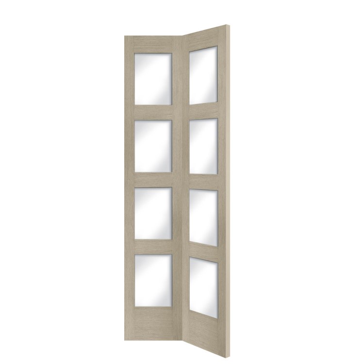 Internal Oak Shaker 4 Panel Bi-Fold Door with Clear Glass - Unfinished, 1981 x 762 x 35 mm