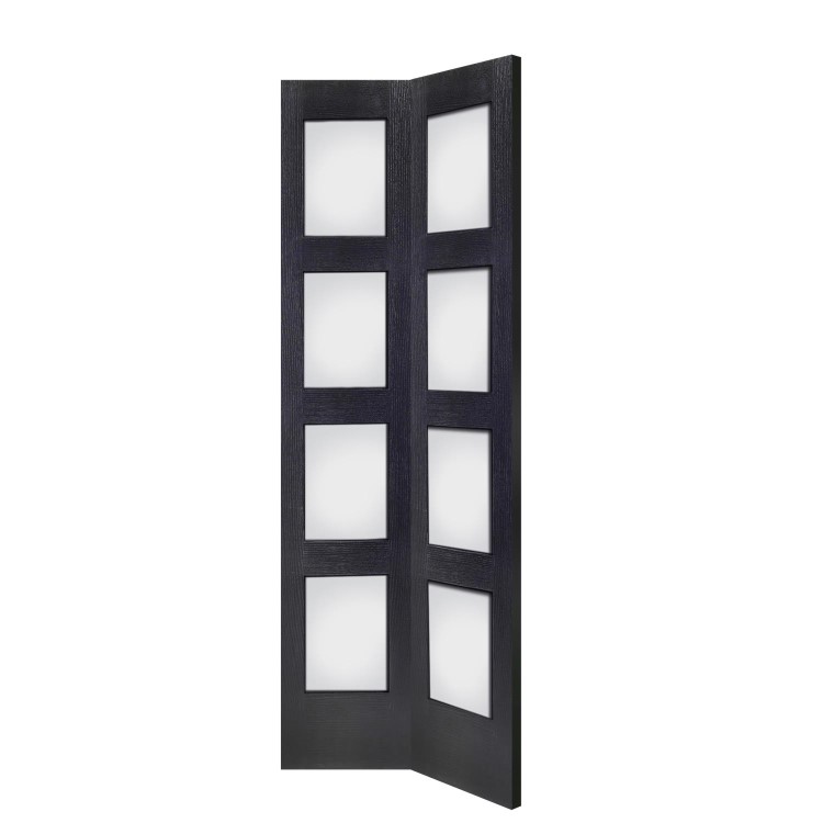 Internal Oak Shaker 4 Panel Bi-Fold Door with Clear Glass - Unfinished, 1981 x 762 x 35 mm