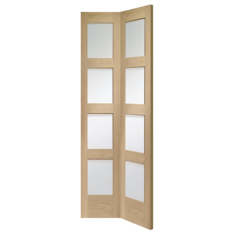 Internal Oak Glazed 4-Panel Shaker Bi-Fold Door with Clear Glass - Unfinished - 1981 x 762 x 35mm - 4 Light - XL Joinery