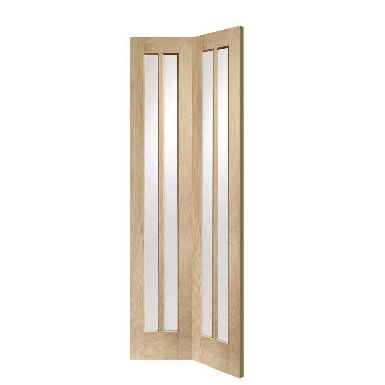 Worcester Internal Oak Bi-Fold Door with Clear Glass - Unfinished, 1981 x 686 x 35 mm