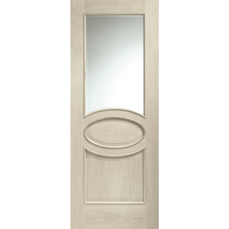 Internal Oak Calabria with Clear Bevelled Glass and Raised Mouldings - Unfinished, 1981 x 838 x 35 mm