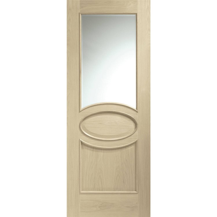 Internal Oak Calabria with Clear Bevelled Glass and Raised Mouldings - Unfinished, 1981 x 838 x 35 mm