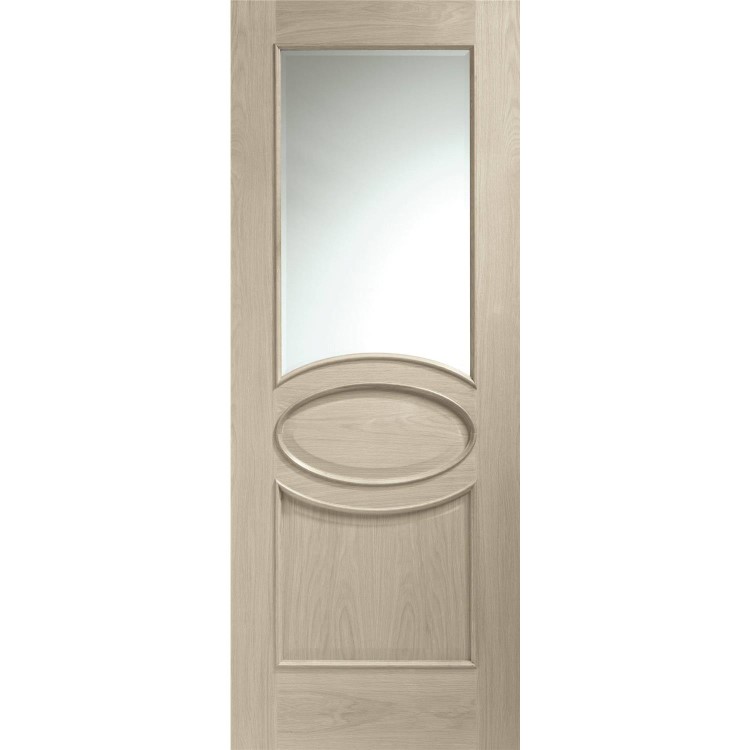 Internal Oak Calabria with Clear Bevelled Glass and Raised Mouldings - Unfinished, 2040 x 726 x 40 mm
