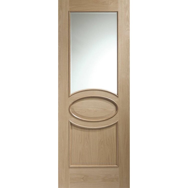 Internal Oak Calabria with Clear Bevelled Glass and Raised Mouldings - Unfinished, 2040 x 726 x 40 mm