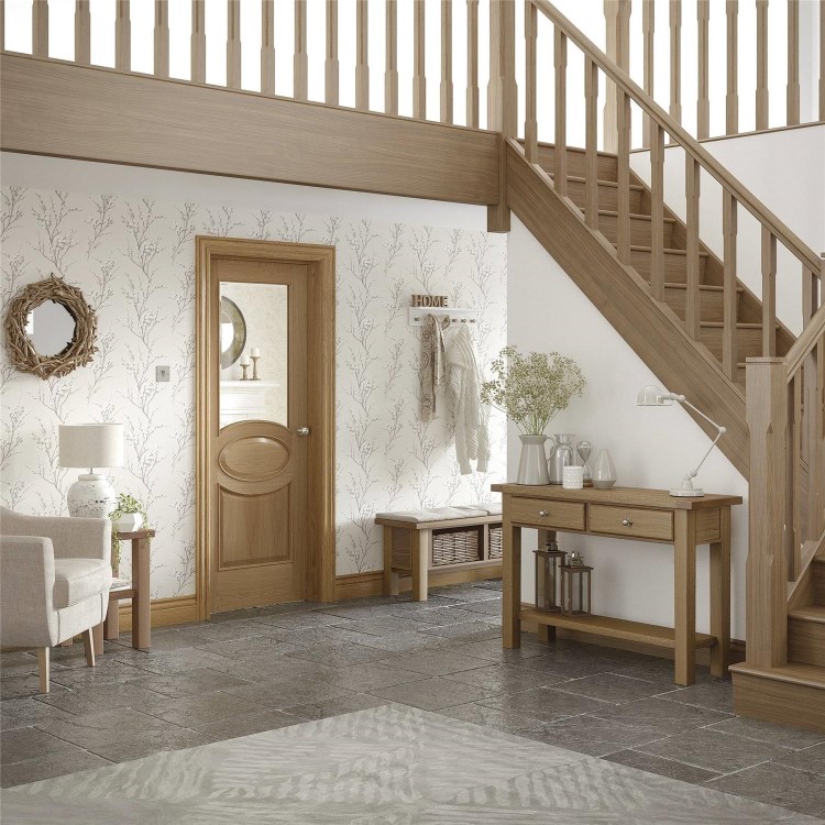 Internal Oak Calabria with Clear Bevelled Glass and Raised Mouldings - Unfinished, 2040 x 726 x 40 mm