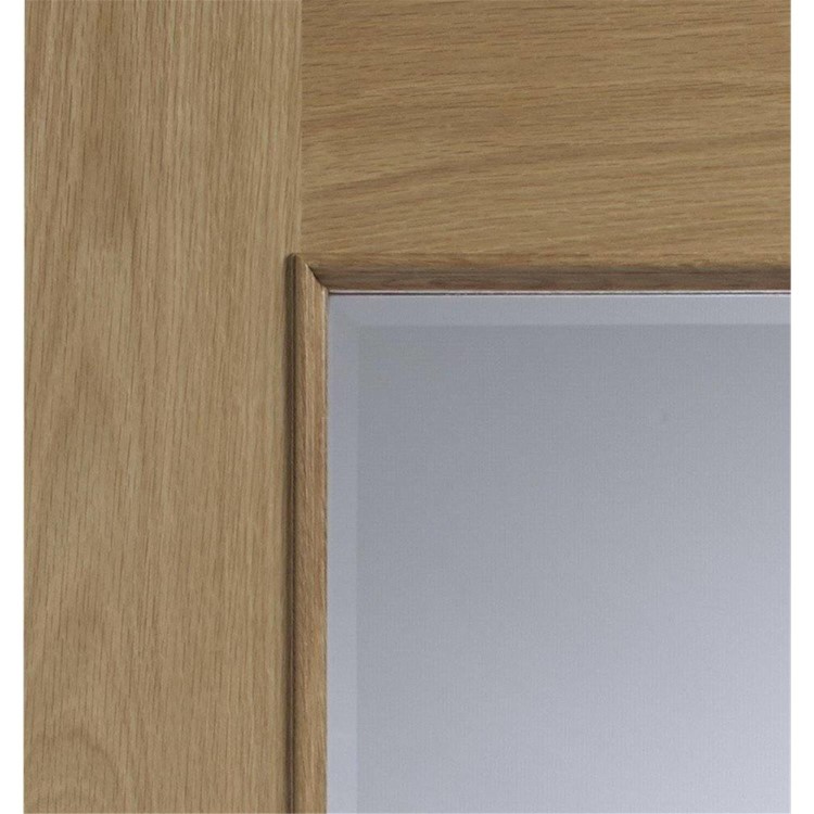 Internal Oak Calabria with Clear Bevelled Glass and Raised Mouldings - Unfinished, 2040 x 726 x 40 mm
