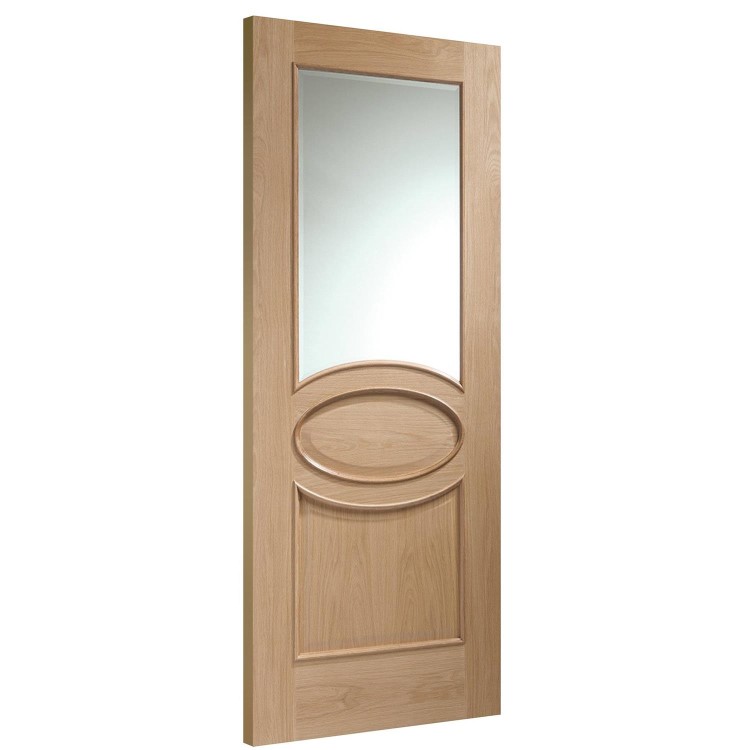 Internal Oak Half-Glazed Door with Clear Bevelled Glass - Unfinished - 2040 x 926 x 40mm - Calabria - XL Joinery