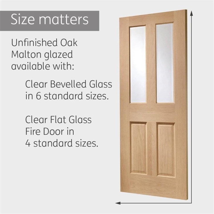 Internal Oak Glazed Victorian 4-Panel Door with Clear Bevelled Glass - Unfinished - 2032 x 813 x 35mm - Victoria - XL Joinery