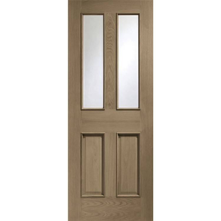 Malton With Raised Mouldings Internal Oak Door with Clear Bevelled Glass - Unfinished, 1981 x 838 x 35 mm