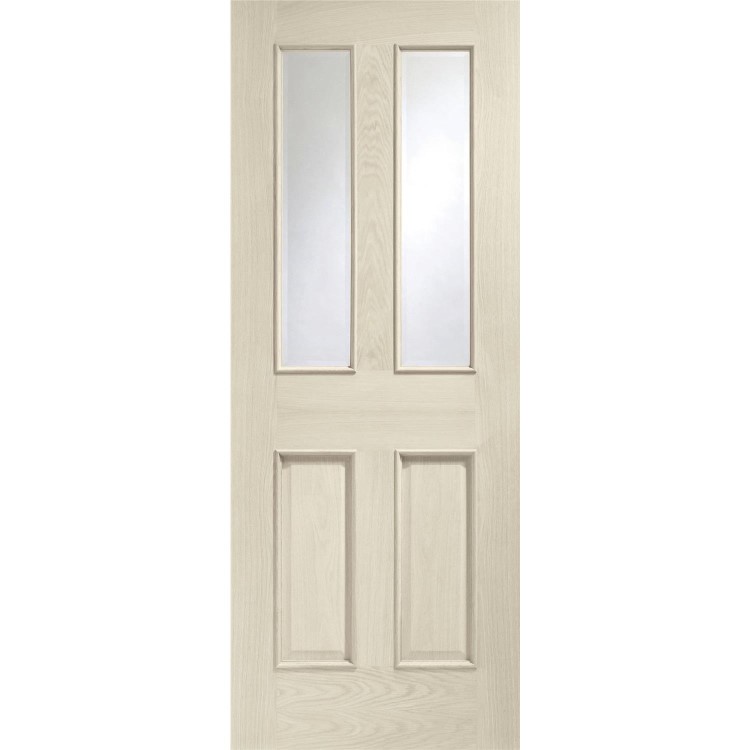Malton With Raised Mouldings Internal Oak Door with Clear Bevelled Glass - Unfinished, 1981 x 838 x 35 mm