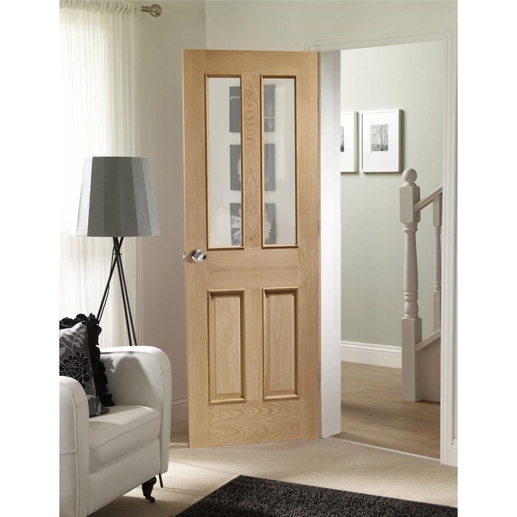 Malton With Raised Mouldings Internal Oak Door with Clear Bevelled Glass - Unfinished, 1981 x 838 x 35 mm