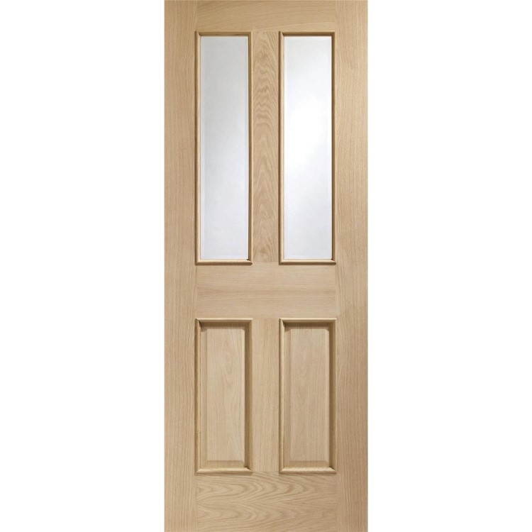 Internal Oak Glazed Victorian 4-Panel Door with Clear Bevelled Glass and Raised Mouldings - Unfinished - 2040 x 926 x 40mm - Victoria - XL Joinery
