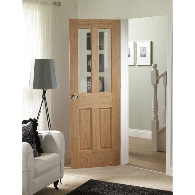 Internal Oak Glazed Victorian 4-Panel Door with Clear Bevelled Glass - Unfinished - 2040 x 926 x 40mm - Victoria - XL Joinery