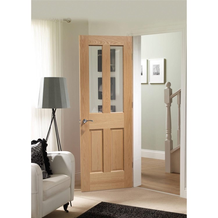 Internal Oak Glazed Victorian 4-Panel Shaker Door with Clear Glass - Unfinished - 2040 x 926 x 40mm - Victoria - XL Joinery