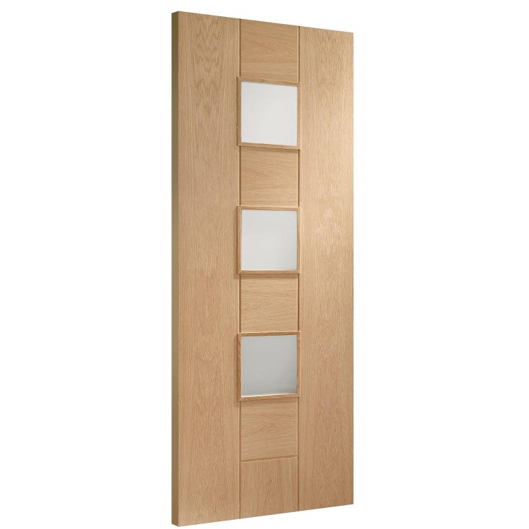 Internal Oak 3-Light Door with Frosted Glass - Unfinished - 1981 x 686 x 35mm - Messina - XL Joinery