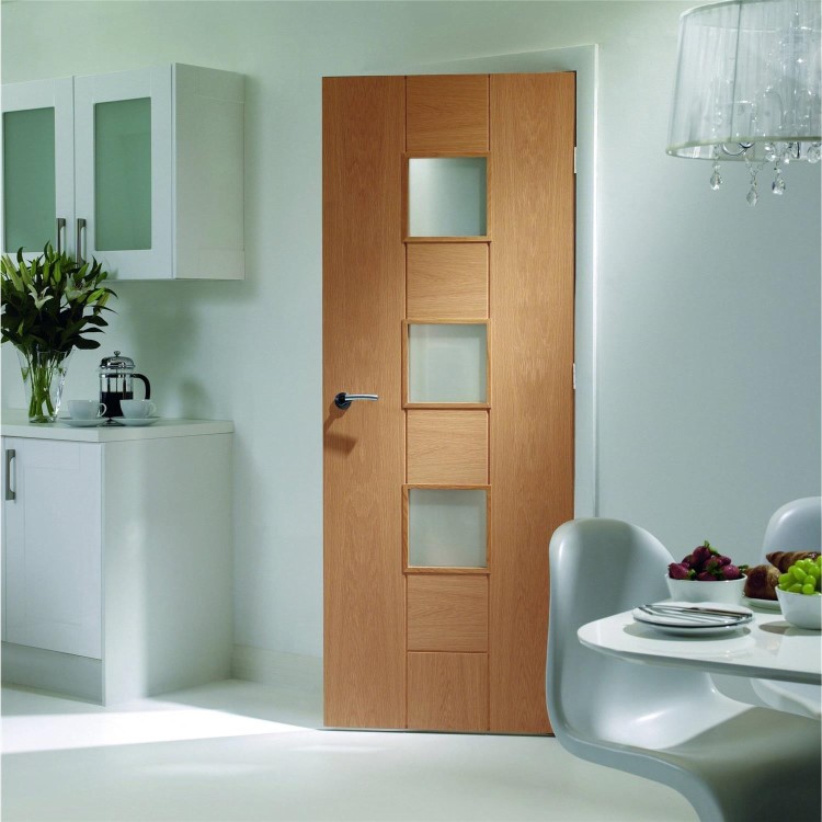 Internal Oak 3-Light Door with Frosted Glass - Unfinished - 1981 x 686 x 35mm - Messina - XL Joinery