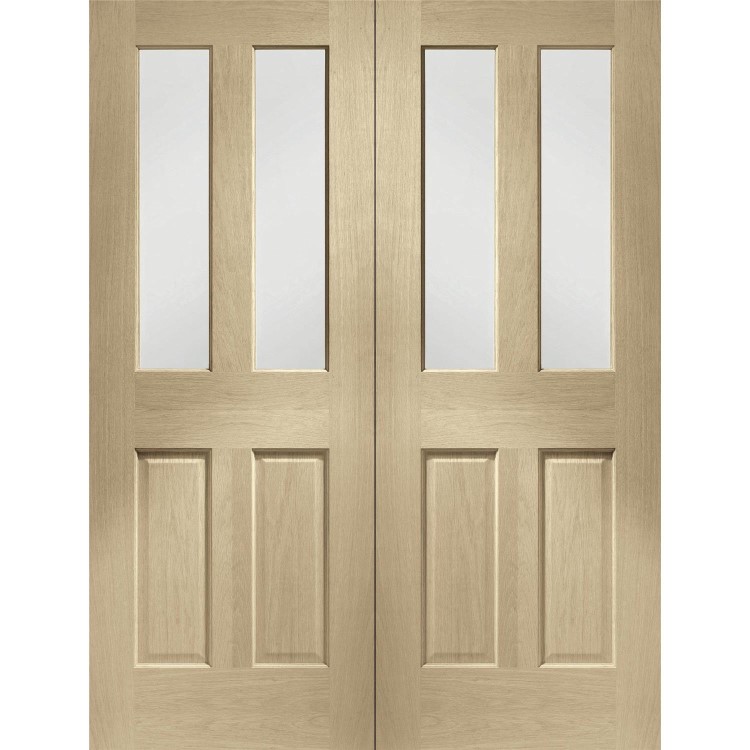 Internal Oak Malton Pair with Clear Bevelled Glass - Unfinished, 1981 x 1168 x 40 mm