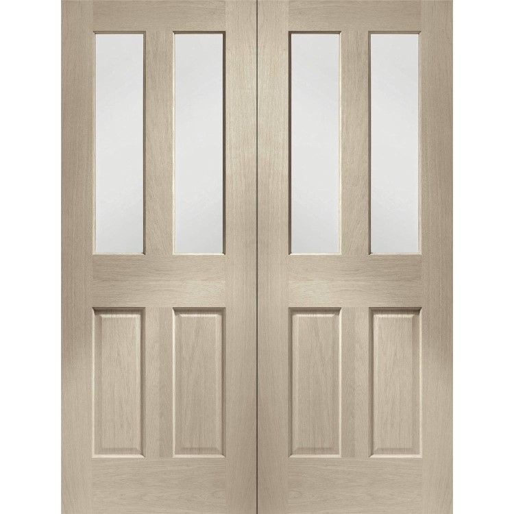 Internal Oak Malton Pair with Clear Bevelled Glass - Unfinished, 1981 x 1168 x 40 mm